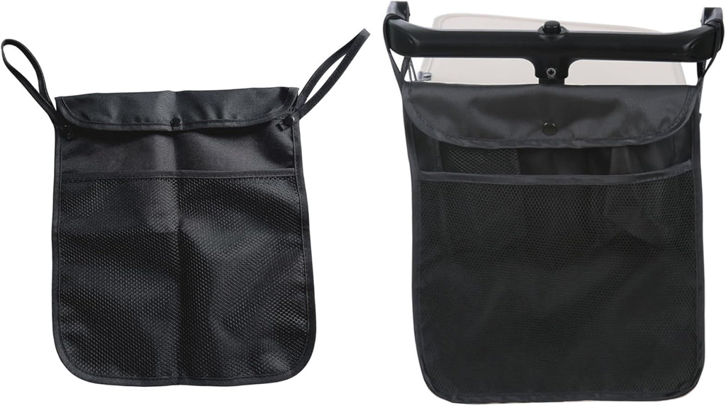 2pcs Baby Stroller Organizer with Two Compartments Front Mesh Pocket for Bottle Nappy Diaper Storage, Detachable Straps, Fits for Stroller like Uppababy, Baby Jogger, Britax, Bugaboo, BOB, Black