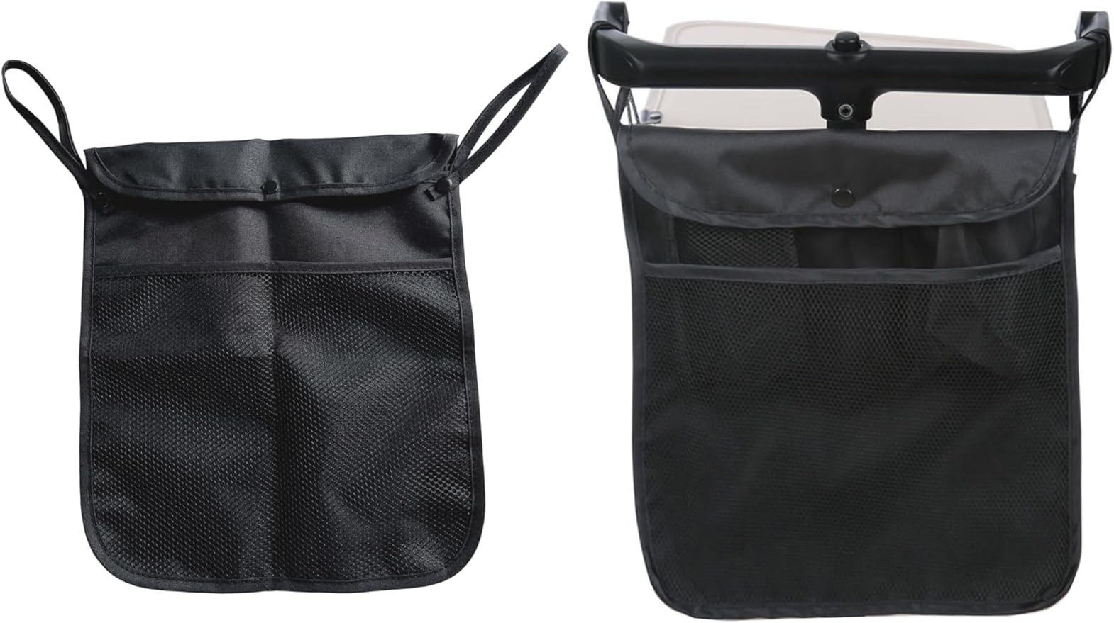 2pcs Baby Stroller Organizer with Two Compartments Front Mesh Pocket for Bottle Nappy Diaper Storage, Detachable Straps, Fits for Stroller like Uppababy, Baby Jogger, Britax, Bugaboo, BOB, Black
