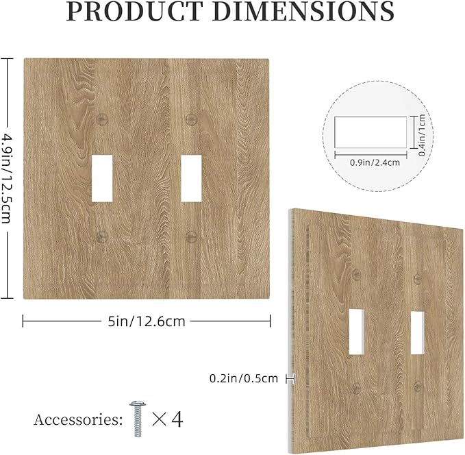 Decorative Switch Plate Covers Light Brown Wood Grain 2 Gang Double Toggle Light Switch Cover Plate Electrical Wall Plate Outlet Cover Outlet Light Switch Cover for Farmhouse Cabin Decor