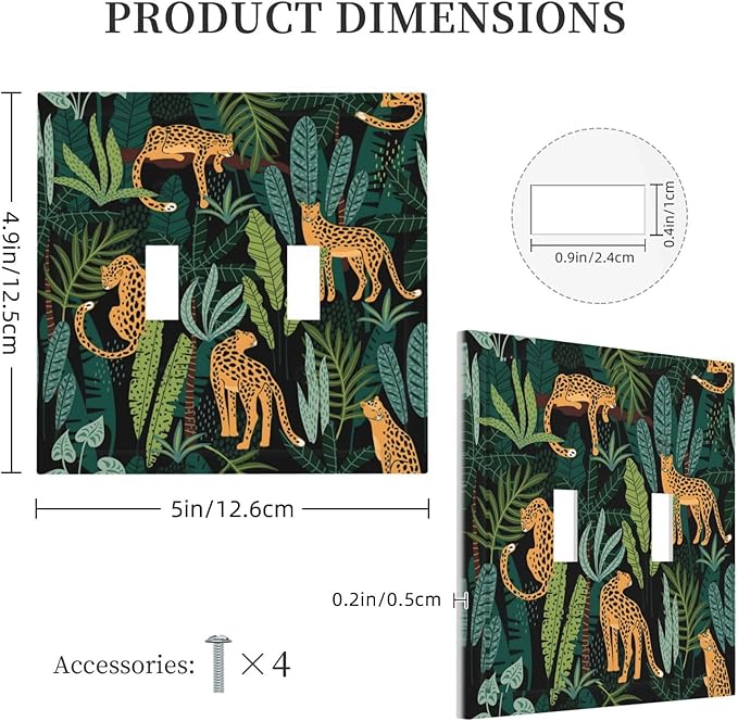 Jungle Cheetah Tropical Wildlife Leopard Green Palm Leaf Decorative Switch Plates 2 Gang Double Toggle Outlet Light Switch Cover Wall Plate Electrical Faceplate for Farmhouse Home Decor