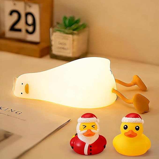 Lying Flat Duck Night Light,Cute White Elephant Gifts,Existential Crisis Duck Lamp,Silicone Squishy Animal Nursery Nightlight, Dimmable/Rechargeable Bedside Touch Lamp, Duck Gifts for Baby Kids Mom