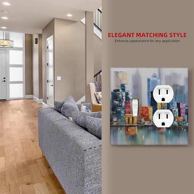 Colorful Nyc Skyline Textured Modern Abstract Wallplates 1 Toggle 1 Duplex Switch Plate Electrical GFCI Faceplate Decorative Light Switch Covers for Bedroom Living Room Decor