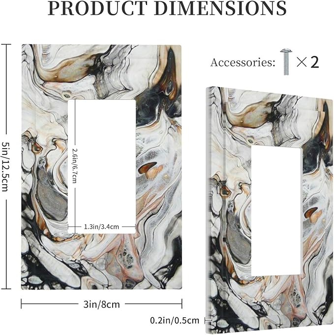 Black Gold Marble Texture Modern Abstract Print Decorative Outlet Covers 1 Gang Single Rocker Light Switch Cover Plate Wall Plates GFCI Faceplate for Bathroom Kitchen Decor