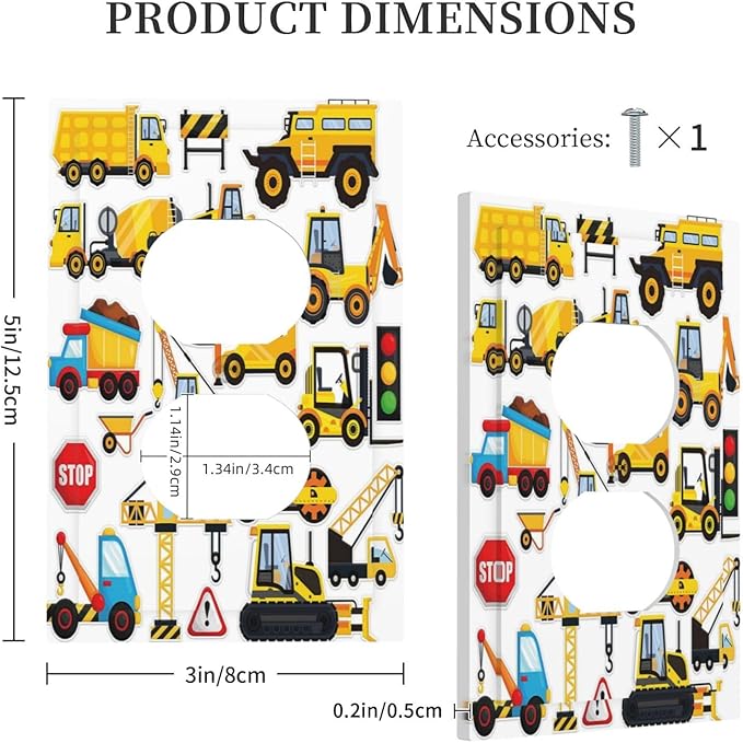 Yellow Truck Cartoon Transportation 1 Gang Outlet Plate Covers Decorative Single Duplex Wall Plate Electrical Receptacle Light Switch Cover Art Faceplate Switchplate for Kidroom Bedroom Decor