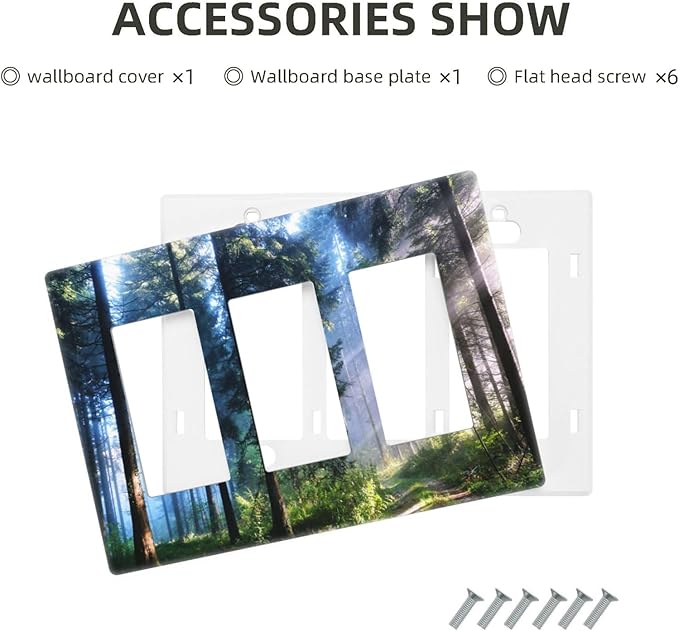 Green Landscape Forest Tree 3 Gang Triple Rocker/Decora Light Switch Wall Plate Cover Decorative Electrical Faceplate Switchplate for Bathroom Living Room Decor