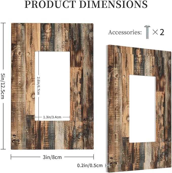 Decorative Outlet Covers Rustic Brown Wood Pattern Splice Plank 1 Gang Single Rocker Light Switch Cover Plate Wall Plates Gfci Faceplate For Farmhouse Cabin Decor