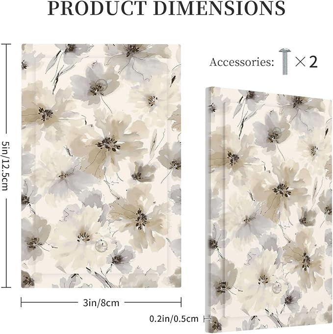 Light Switch Cover Plate Beige Flower Watercolor Flower 1 Gang No Device Blank Wall Plate Decorative Switch Plate Covers Electrical Outlet Cover for Bedroom Home Decor