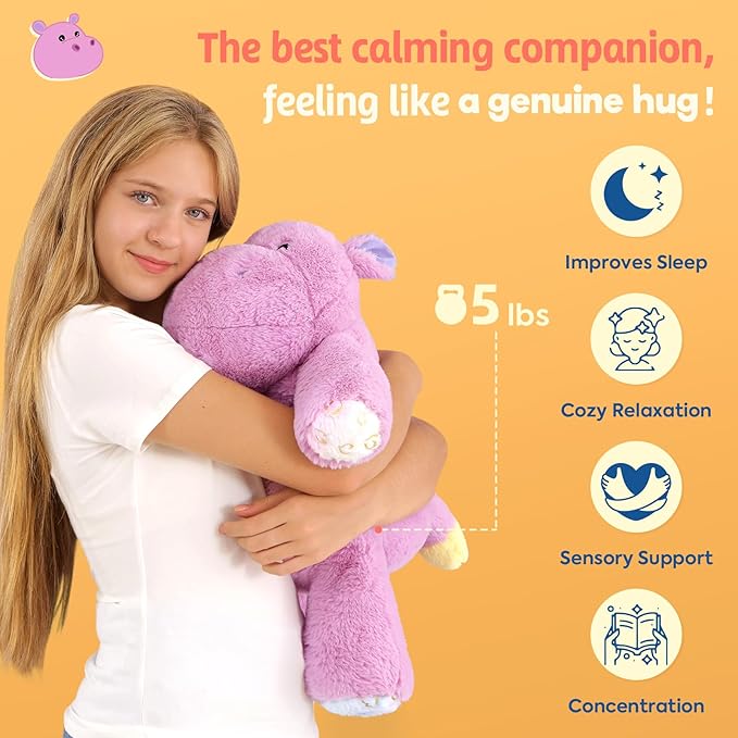 PEACH CAT 23.6 inch 5 lbs Hippo Weighted Stuffed Animals Large Hippopotamus Plushies Cute Plush Toys Gifts for Kids Adults