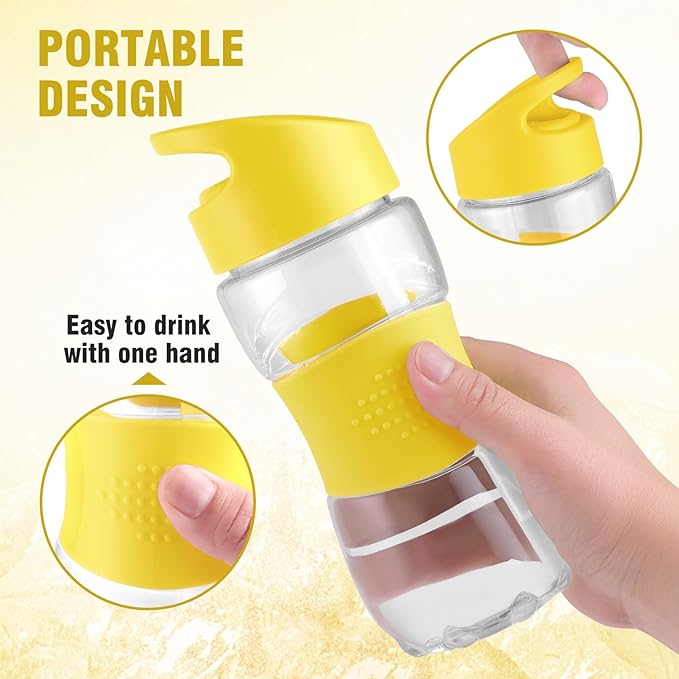 Sivaphe Clear Water Bottle with Straw 12 oz Portable Tritan Transparent Sports Drinking Bottle for School Girls Boys Yellow