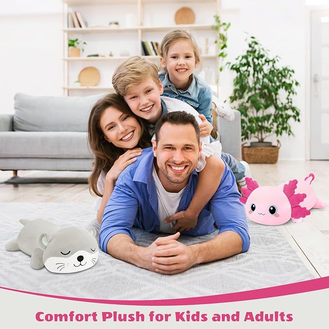 Finebee Weighted Axolotl Stuffed Animals, Cute Weighted Axolotl Plush, Soft Stuffed Weighted Plush Pillow Gifts for Kids Adult(23.6" 3.1Lbs)