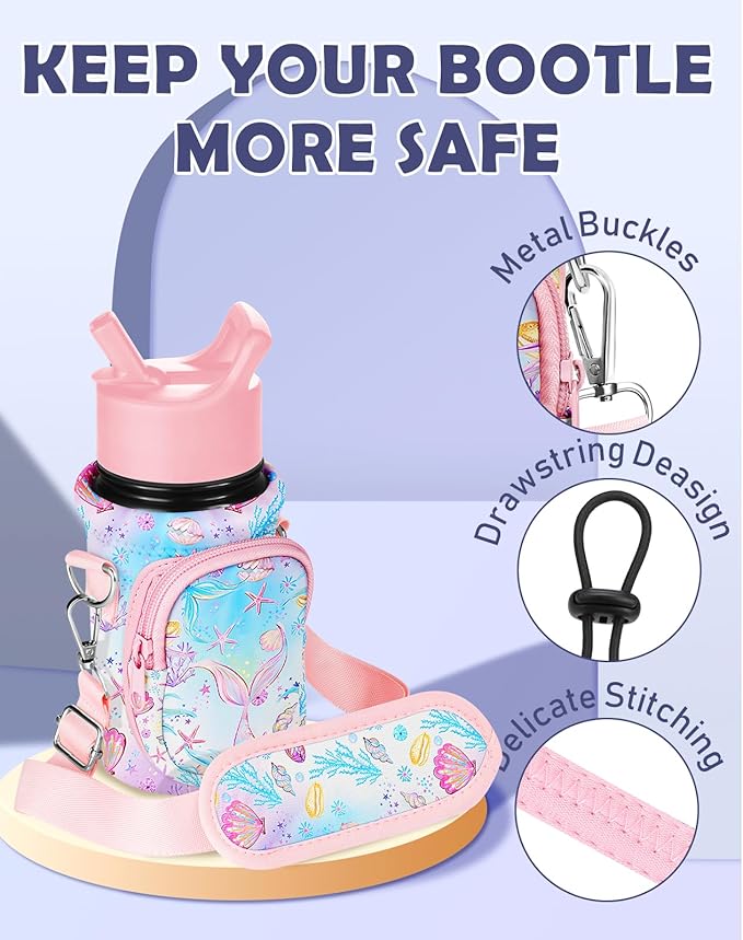 Miss Adola Water Bottle Carrier with Strap - Insulated Kids Water Bottle Holder for Boys Girls Bottle Bag for 10-18Oz