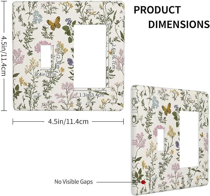 Outlet Covers Vintage Colorful Flowers Butterfly Floral 1 Toggle 1 Rocker Combination Decorative Wall Plate Electrical Switch Plates Light Switch Cover Plate For Bed Room Living Room