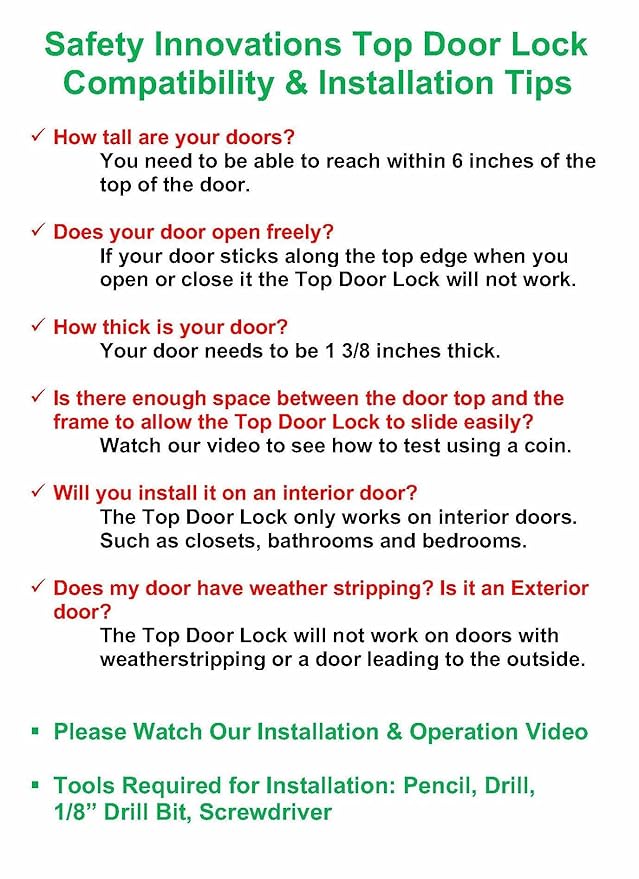 Safety Innovations Child Proof Deluxe Door Top Lock for 1 3/8 inch Thick Interior Doors, (1-Pack)