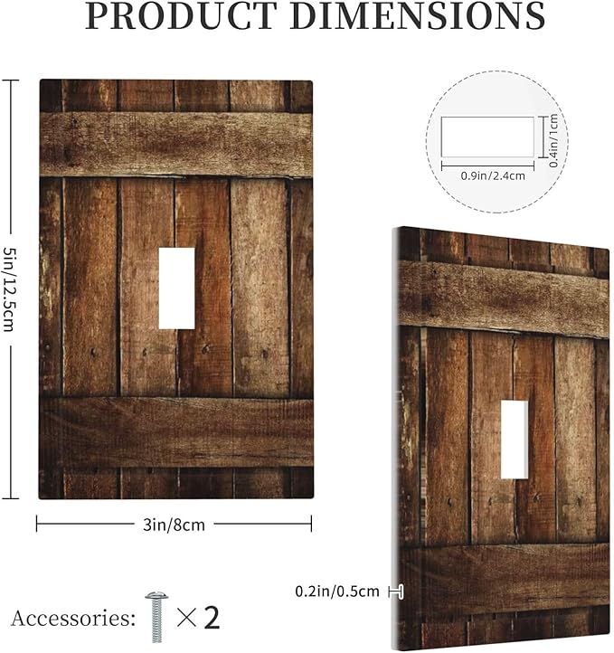 Brown Wooden Barn Door Old Wood Print Decorative Light Switch Cover 1 Gang Single Toggle Device Electrical Faceplate Switchplates Decorator Outlet Wall Plate for Farmhouse Home Decor