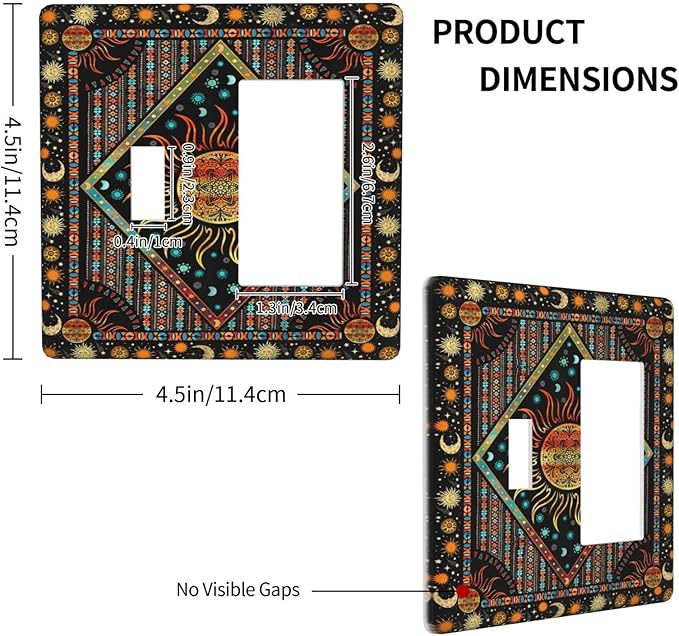 Light Switch Cover Boho Burning Sun Hippie Retro Bohemian Gypsy 2 Gang Toggle Rocker Combo Wall Plates Decorative Switch Plates and Outlet Covers Receptacle Cover for Bathroom Home Decor