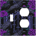 Wallplates Gothic Style Crow Purple Flowers 1 Toggle 1 Duplex Switch Plate Electrical GFCI Faceplate Decorative Light Switch Covers for Bedroom living Room Decor