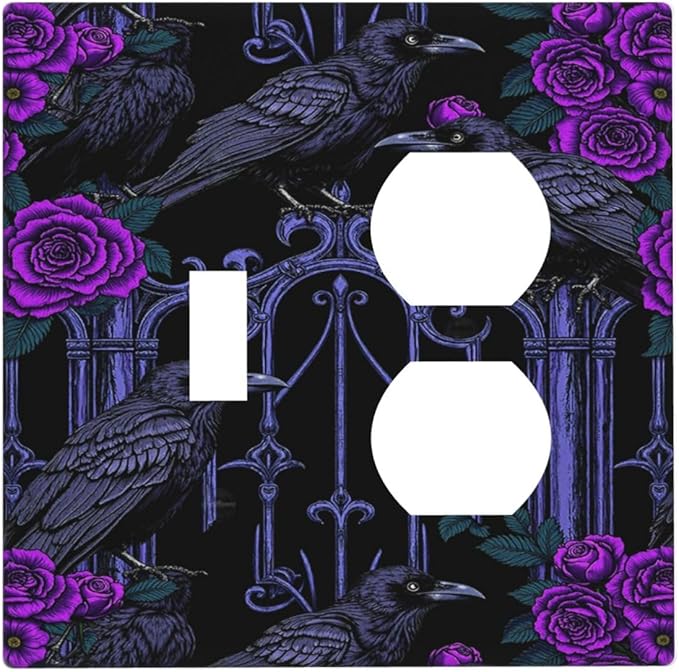Wallplates Gothic Style Crow Purple Flowers 1 Toggle 1 Duplex Switch Plate Electrical GFCI Faceplate Decorative Light Switch Covers for Bedroom living Room Decor
