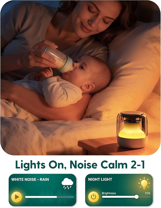 Babelio Pocket Glow White Noise Sound Machine - Upgraded 7 Color Night Lights, 20 Non-Looping Sounds, Timer & Memory Function, Portable for Adults & Babies, New Black