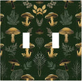 Decorative Light Switch Cover Plate Cute Gold Mushtroom Green Plant Leaf 2 Gang Outlet Covers Double Toggle Wall Plates for Electrical Outlets Switch Plate Covers Faceplate for Home Decor