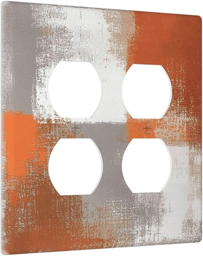 Orange Grey Abstract Art Oil Painting Outlet Covers 2 Gang Double Duplex Decorative Light Switch Covers Electrical Wallplates Socket Faceplate For Home Farmhouse Decor