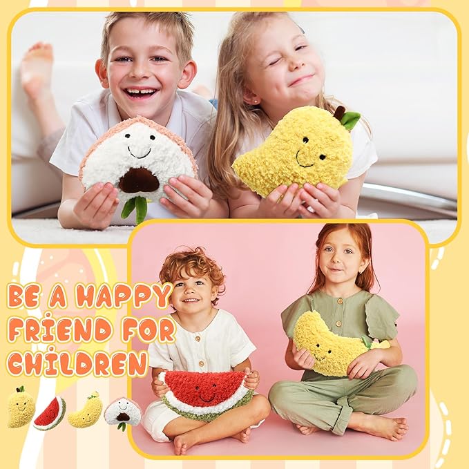 Simgoing 8 Pcs Cute Fruit Plush Pillow Stuffed Fruit Toy 8 Inch Avocado Banana Watermelon Peach Strawberry Mango Carrot Pineapple Plush Toy Kawaii Hugging Plushies for Boys Girls Party Favors