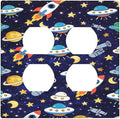 Decorative Outlet Covers Blue Space-themed Rocket Spaceship 2 Gang Light Switch Cover Plate Double Duplex Wall Plates for Electrical Switch Plate Covers for Children's Room Decor