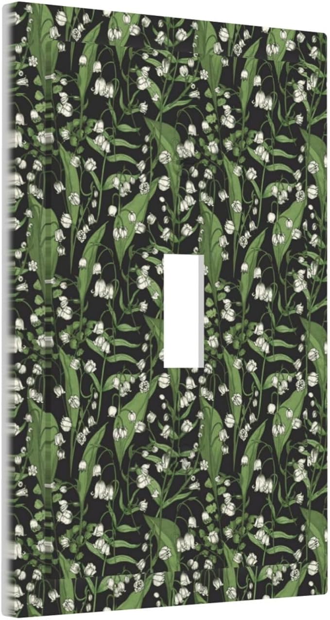 Boho Floral Green Leaves White Flowers Decorative Light Switch Cover 1 Gang Single Toggle Device Electrical Faceplate Switchplates Decorator Outlet Wall Plate for Farmhouse Bed Room Decor