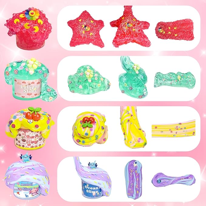 UIVIEHIR Magical Slime Collection 15pack Sensory Play Set with Ocean, Universe, Flower Field, Bee, Cupcake, Galaxy Themed Slimes, Kids Stress Relief Toy