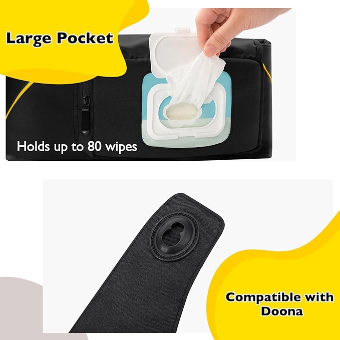 Travel Bag for Doona Infant Car Seat Stroller, Organizer Bag with Cup Holder, Phone & Wipes Pockets, Large Capacity, Water-Repellent & Lightweight, Baby Essentials Storage