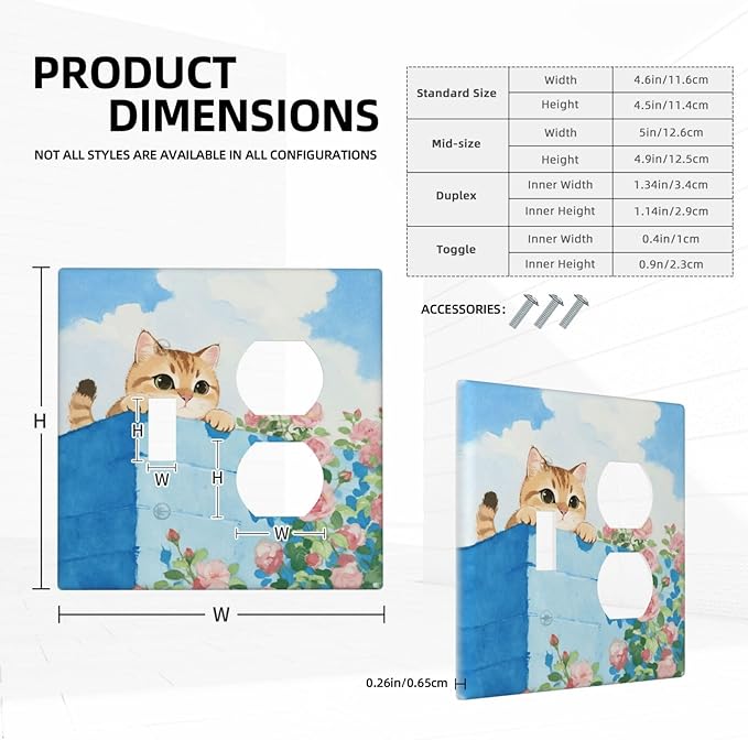 Cat Flower Single Toggle Duplex Combo Outlet Wall Plate Decorative 2 Gang Light Switch Covers Electrical Switchplate Home Decorate Faceplat for Bathroom Bedroom Kitchen Room 4.5 x 4.5 Inch