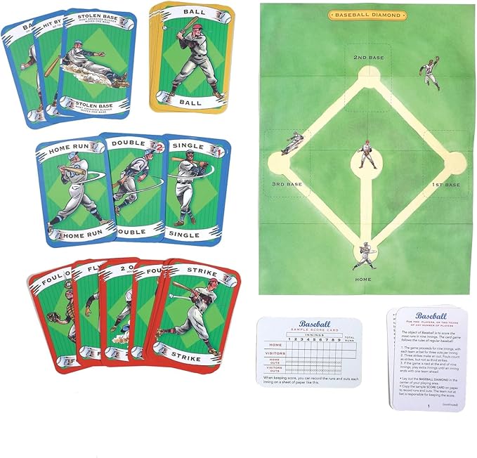 eeBoo: Baseball Playing Cards and Game, 36 Action Cards with Foldable Field, Develops Strategic Thinking, for Ages 5 and up