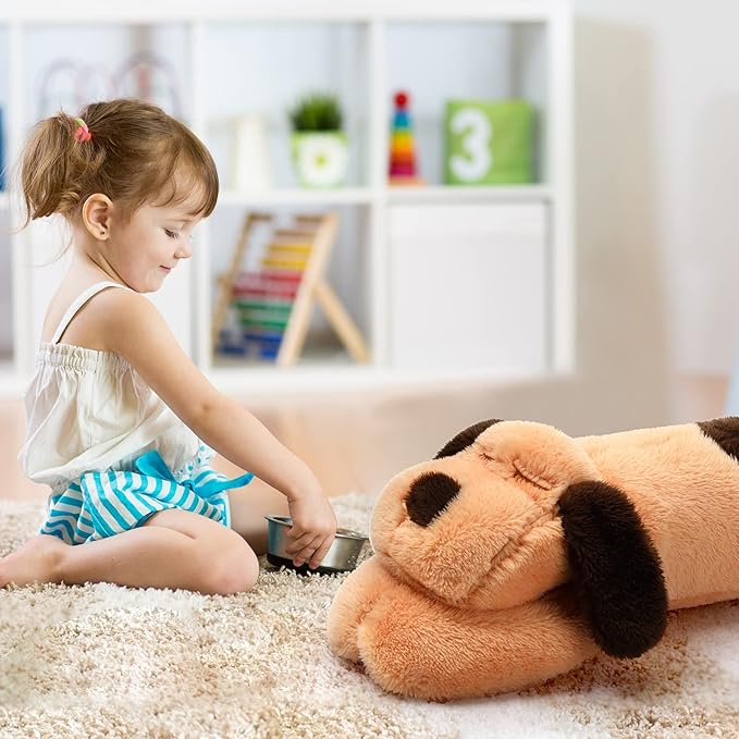 Queekay Dog Body Pillow Stuffed Animals Plush Long Body Pillow for Dogs Large Sleeping Hugging Puppy Cushion Gift for Birthday Party(23.6 Inch,Brown)