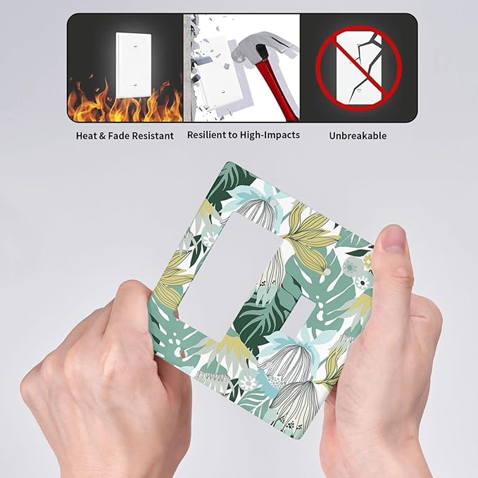 Retro Tropical Leaves 2 Gang Toggle Rocker Combo Wall Plates Decorative GFCI Device Outlet Cover Receptacle Electrical Faceplate Switchplate for Bedroom Bathroom Kitchen Decor