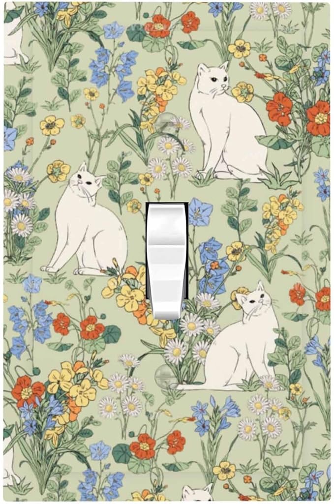 Decorative Light Switch Cover Vintage Floral Cute Cat Colorful Flowers 1 Gang Single Toggle Device Electrical Faceplate Switchplates Decorator Outlet Wall Plate For Bed Room Living Room