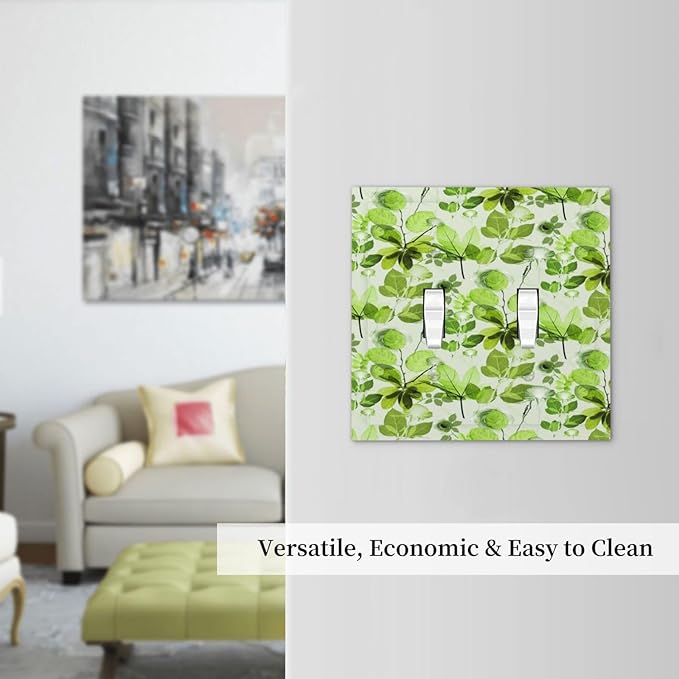 Green Leaves Spring Plant Floral Decorative Switch Plates 2 Gang Double Toggle Outlet Light Switch Cover Wall Plate Electrical Faceplate for Bed Room Living Room Decor