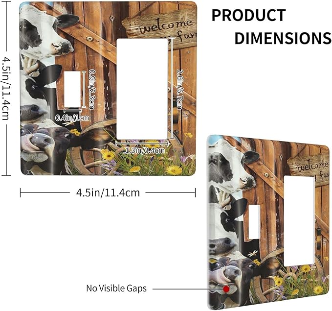 Decorative Switch Plate Covers Farm Cow Farmhouse Barn Door Rustic Vintage Wooden 2 Gang 1 Gang Single Toggle Rocker Device Combination Light Switch Cover Wall Plate Electrical Faceplate