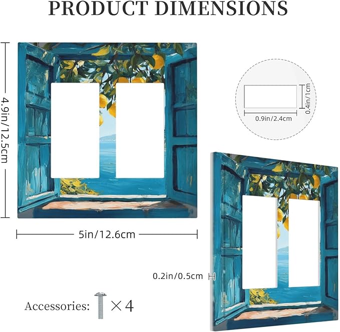 Window View Coastal Lemon Tree Mediterranean Landscape Decorative Outlet Covers 2 Gang Double GFCI Rocker Electrical Wall Panels Light Switch Cover Plate for Bedroom Living Room Decor