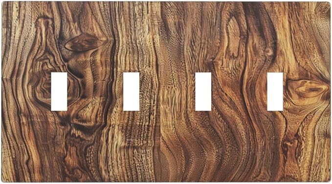 Distressed Wood Brown Wood Texture Light Switch Covers Quad Toggle Electrical Faceplate 4 Gang Wall Plate Decorative Switch Plates Cover for Farmhouse Home Decor