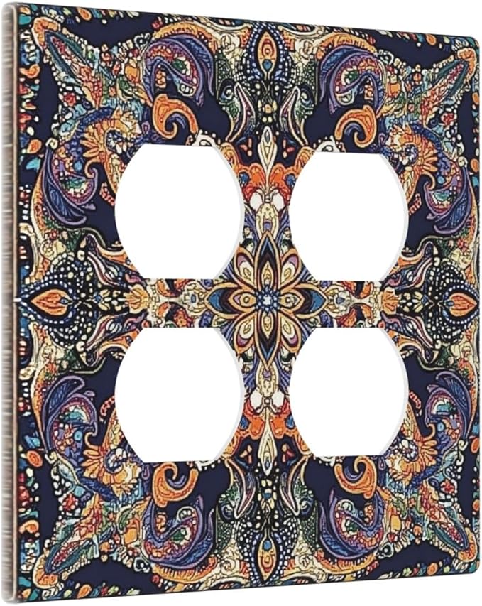 Outlet Covers Mandala Petals Retro Flowers 2 Gang Double Duplex Decorative Light Switch Covers Electrical Wallplates Socket Faceplate For Bed Room Home Decor