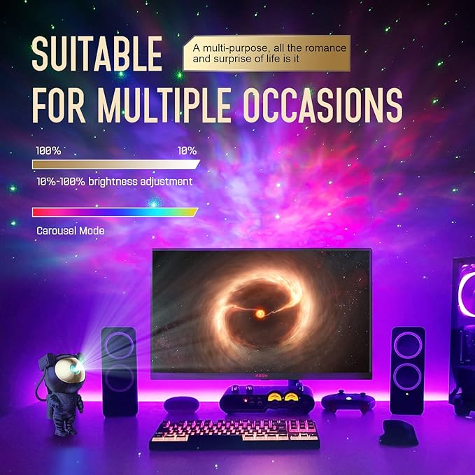 Galaxy Projector for Gaming Room Decor - Black Astronaut Star Projector, Cool Stuff for Men's Bedroom Accessories, LED Nebula Light with Remote, for Teen Boys & Gamers