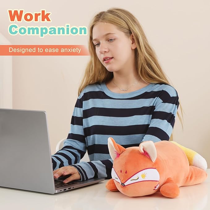 Onsoyours Original Red Wheat Fox Weighted Stuffed Animal, Cute Weighted Positive Fox Plush Pillow Toy Soft Plushies Gift for Kids & Adults（9.8", 1.0 Lbs）
