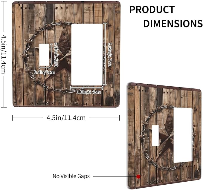 Light Switch Cover Rustic Star Western Cowboy Wood 2 Gang Toggle Rocker Combo Socket Cover Wall Plates Decorative Switch Plates and Outlet Covers for Farmhouse Home Decor