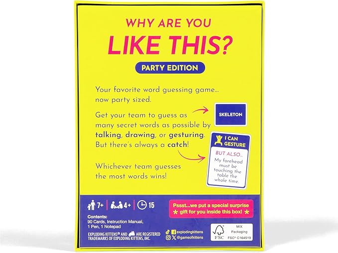 Exploding Kittens Why are You Like This? Party Edition Grab & Game, 4+ Players - Ages 7+ - 15 Minutes to Play - Talking, Drawing, & Gesturing Guessing - for Party, Family, Couples