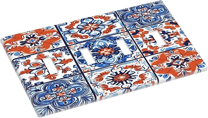Light Switch Covers Colorful Talavera Mexican Tile Quad Toggle Electrical Faceplate 4 Gang Wall Plate Decorative Switch Plates For Bathroom Kitchen Decor