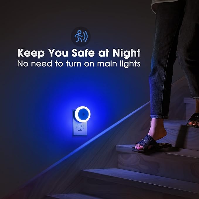 Briignite 4 Pack Blue Night Light, LED Night Lights for Kids, Plug in Nightlight, Light Sensor Night Lights, Smart Night-Light, Hallway Lights, Wall Light, Nightlight for Adult, Blue Light, 0.6W 60LM