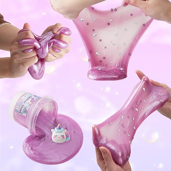 3 x 100mL Purple Slime Kit for Girls & Boys: Includes Cloud, Water & Mermaid Crunchy Slime, Sensory Experience DIY Slimes Set, Slimes Party Favors for Kids Birthday Easter Halloween Teens Gift