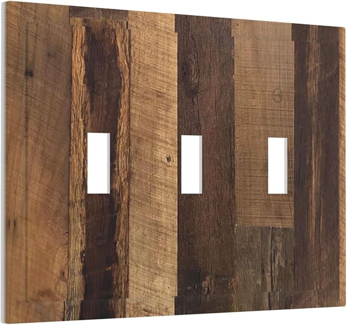 Decorative Switch Plates Natural Wood Brown Wooden Planks 3 Gang Wall Plate Triple Toggle Light Switch Cover Faceplate Electrical Wall Panels For Farmhouse Cabin Decor