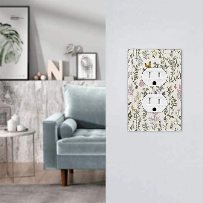 Outlet Covers Vintage Colorful Flowers Butterfly Floral 1 Gang Duplex Light Switch Cover Decorative Switch Plates Electrical Receptacle Faceplate Wall Plate For Bed Room Living Room Decor