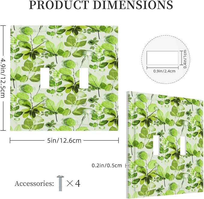 Green Leaves Spring Plant Floral Decorative Switch Plates 2 Gang Double Toggle Outlet Light Switch Cover Wall Plate Electrical Faceplate for Bed Room Living Room Decor