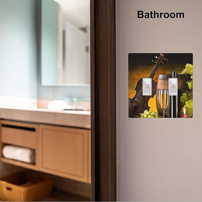 Grape Wine Violin 2-Gang Double Toggle Switch Plate, Still Life Painting Wall Plate for Dining Room, Kitchen, Wine Corner & Home